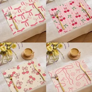 Bow Polyester Place Mat, Durable Table Runner for All Seasons, Perfect for Parties, Coffee Tables, Restaurants, Home Decor, 1pc/4pcs/6pcs