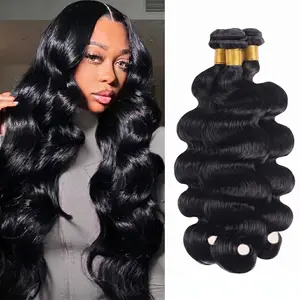 Gefily[12A]100% Brazilian Virgin Body Wave Human Hair Bundles, 12A Grade 24-30 Inch Thick Weave, Natural Color Hair Extensions (24,26,28,30 Inch) by Gefily