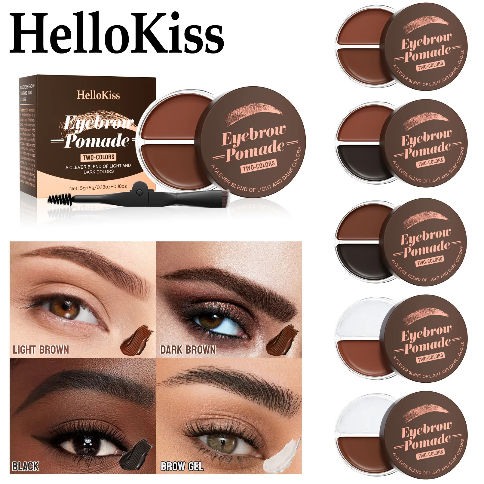 HelloKiss Two-tone Eyebrow Cream + Eyebrow Gel with Eyebrow Brush 3D Dyeing Eyebrow Cream Waterproof Smudge-proof Two-tone Cross-border Hot Item