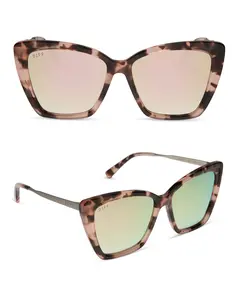 DIFF Becky II - Himalayan Tortoise & Taupe Mirror Polarized Sunglasses for Women Trendy Beach Eyewear Oversized Cat Eye Design