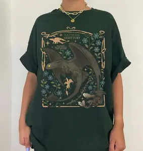 Vintage Toothless Dragon Botanical T-shirt, Retro How to Train Your Dragon Tee, Night Fury Shirt, Toothless Crop Tank, Hiccup Dragon Tee  Full Colors, Full Sizes, For Men, For Women Casual Cotton