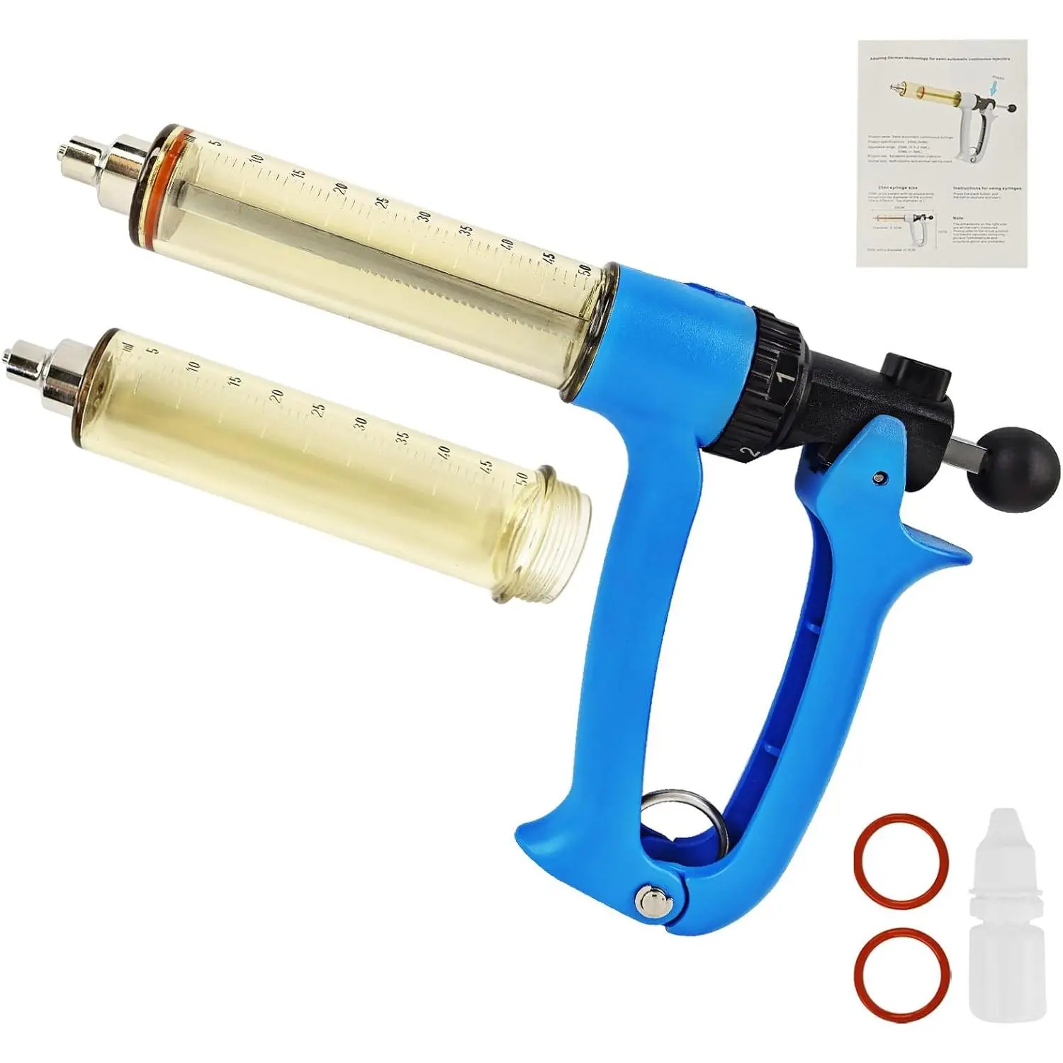 50cc Semi-Automatic Veterinary Luer Lock Syringe, 5-Gear Adjustable Continuous Injection Livestock Supplies for Cattle, Goat, Lure Lock Syringe