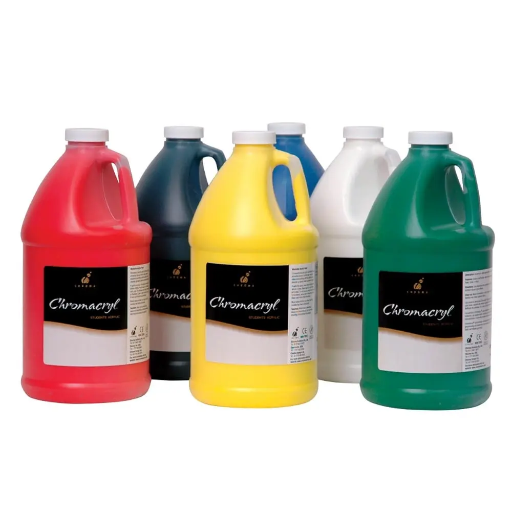 Chroma 1296495 Premium Assorted Acrylic Paint Set - 6-Piece Bottle Form, 0.5 Gal Total, Easy Clean-Up, Multi-Use, Bright Colors, Compatible with All Acrylic Mediums, Flexible-Drying, No Shaking Needed, Cleans-Up Easily