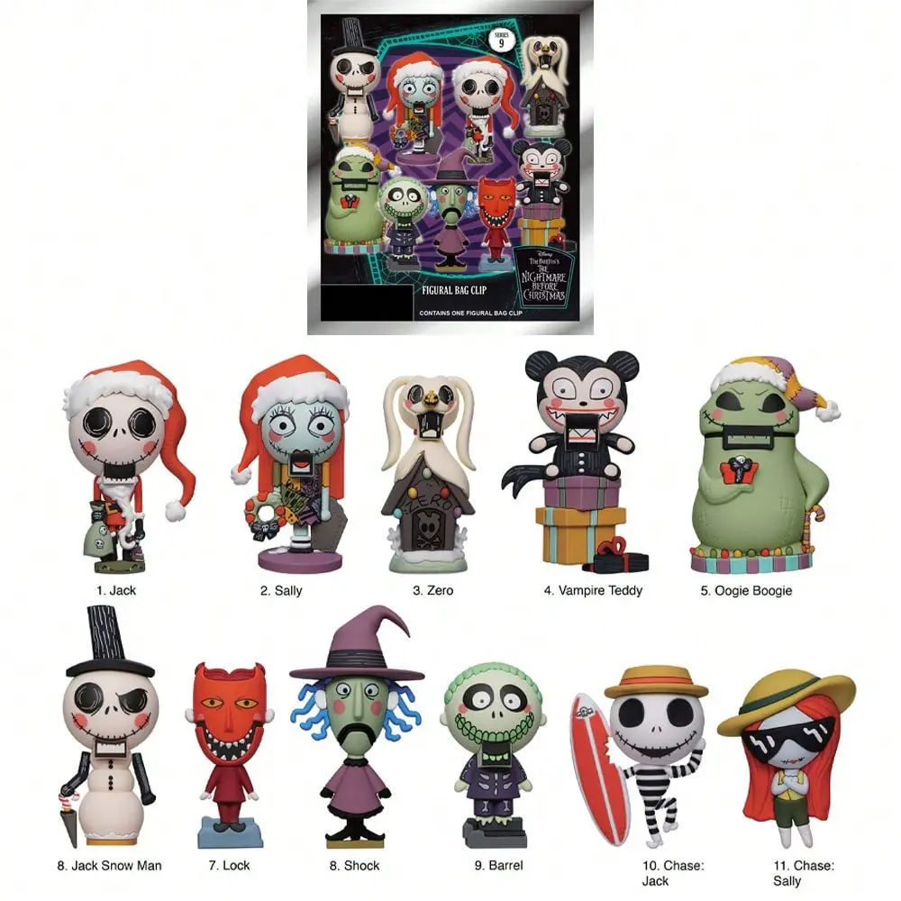 1PC Disney Officially Licensed Nightmare Before Christmas Random One Bag Clip Blind Box Surprise Figural Clip Keychains Each Keychain Features A Different Character Keyring Random One Figurine Gift for Christmas Halloween Keychain Surprise Collectibles