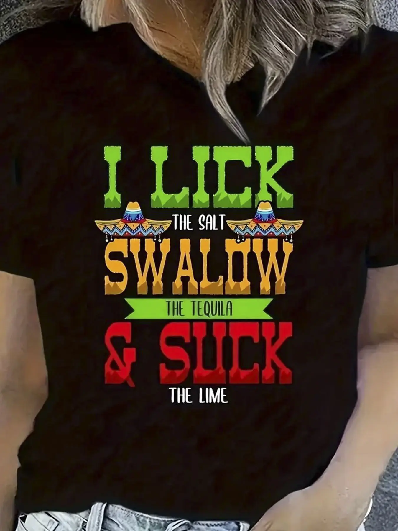 Women's 100 cotton Mexican print t-shirt-funny I licked salt and sucked lemons-slogan with pepper and tequili design loose collar casual summer top suitable for theme party, holiday and casual dress-breathable pattern t-shirt New arrival local warehouse d