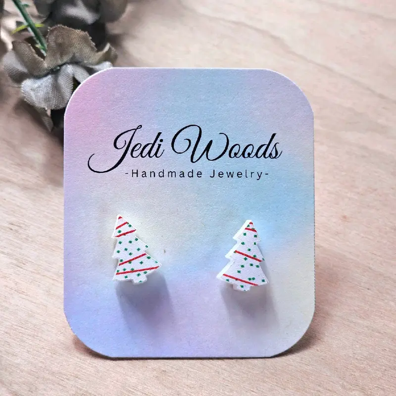 Christmas Cake Stud Earrings - Festive Food Resemblance - Stainless Steel Hardware - Gift-Ready Packaging - 12mm Size (Small)