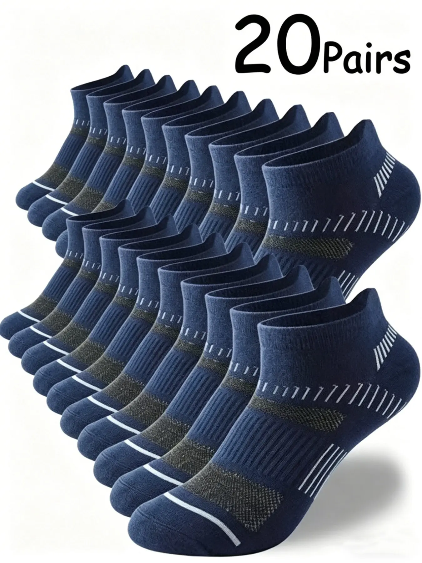 20 Pairs Men's Professional Sports Short Socks, Dark Blue Color, Comfortable and Durable, Ideal for Daily Wear and Athletic Activities, Sports Running Socks