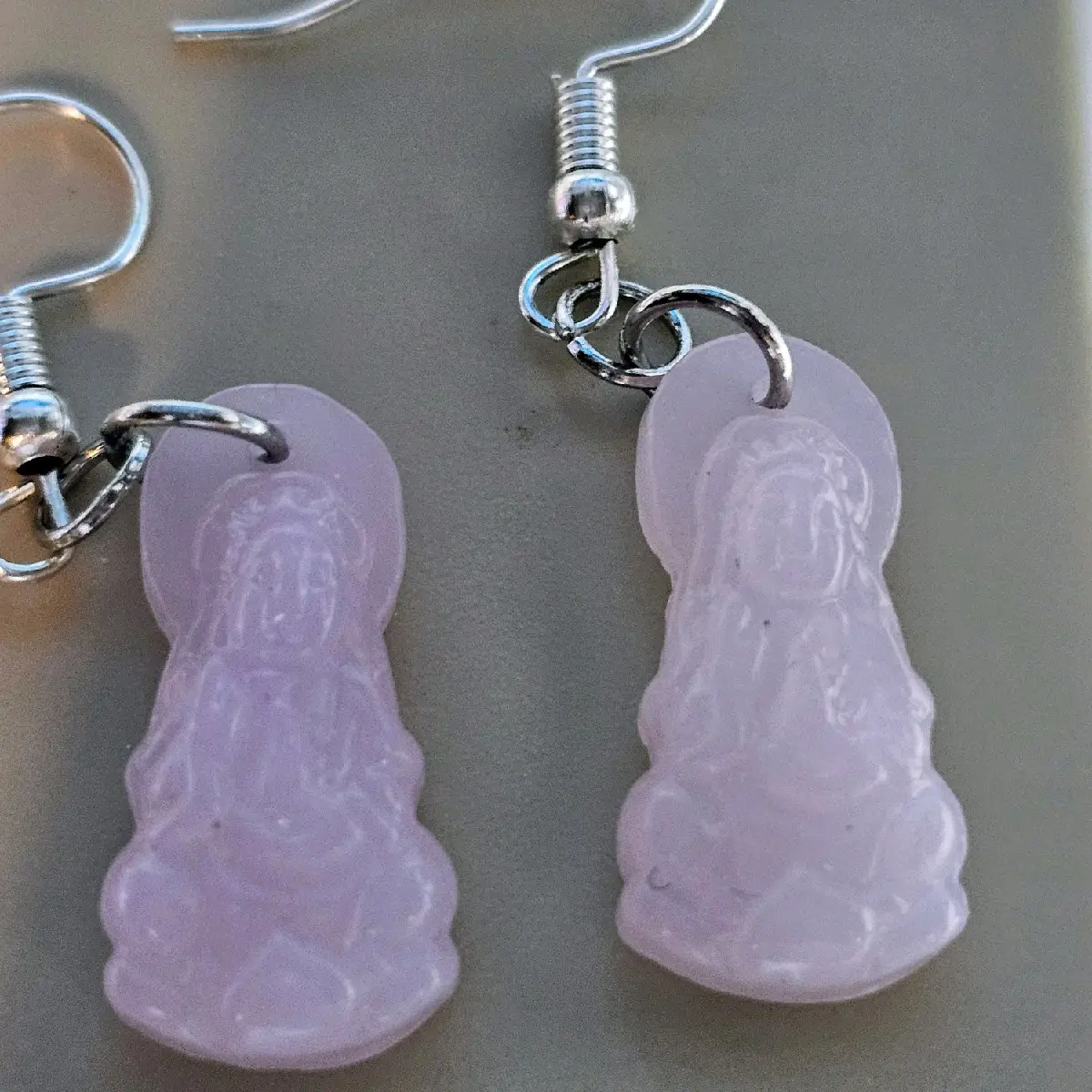 Pink Crystal Lady Buddha Earrings for Emotional Healing and Spirituality