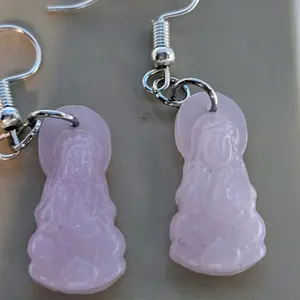 Pink Crystal Lady Buddha Earrings for Emotional Healing and Spirituality