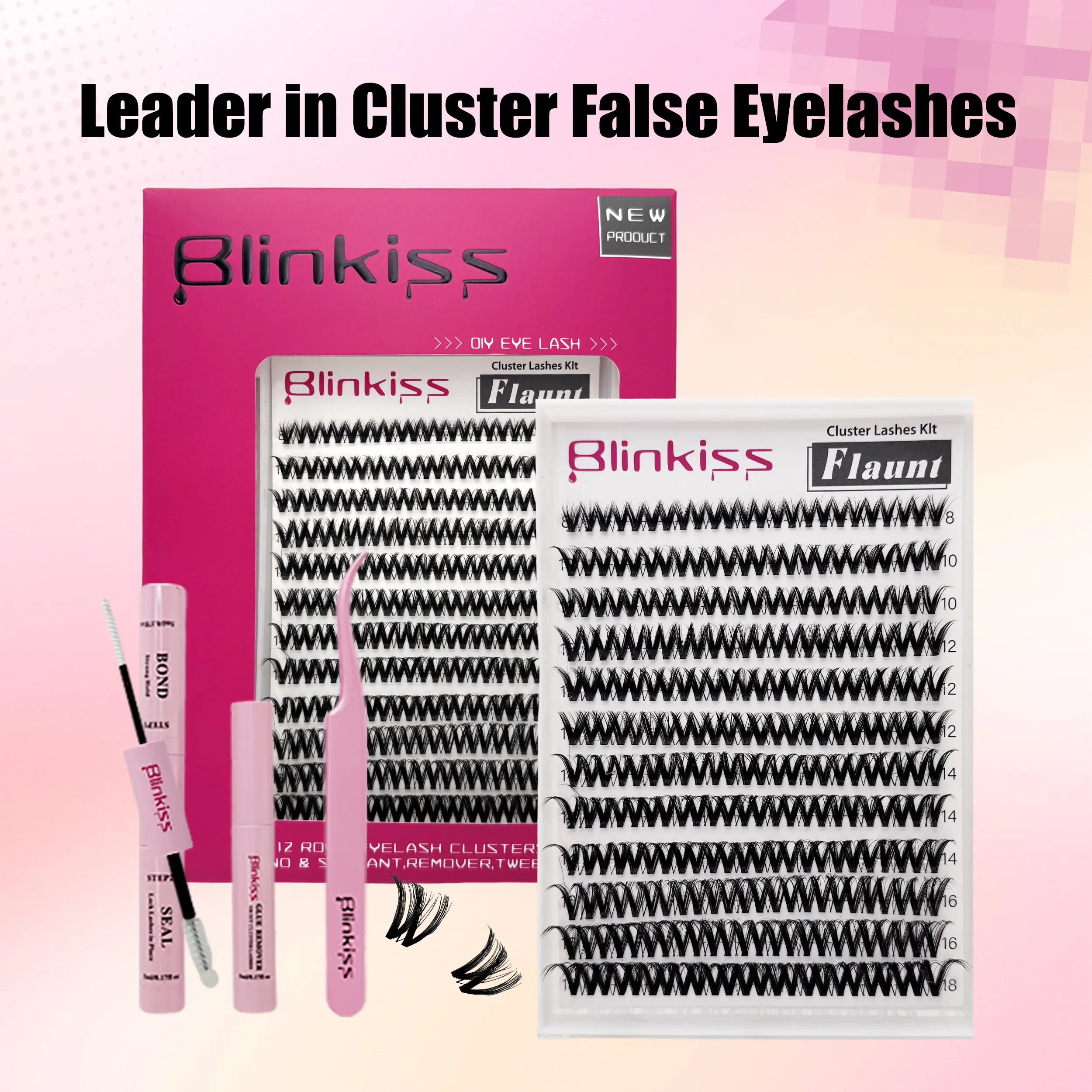 Flaunt | Blinkiss upgraded U-shaped false eyelashes, super thick, waterproof, and long-lasting | Natural, everyday thick style | Beginner-friendly DIY false eyelashes for a perfect thick look | A must-have fashion item: clustered false eyelashes