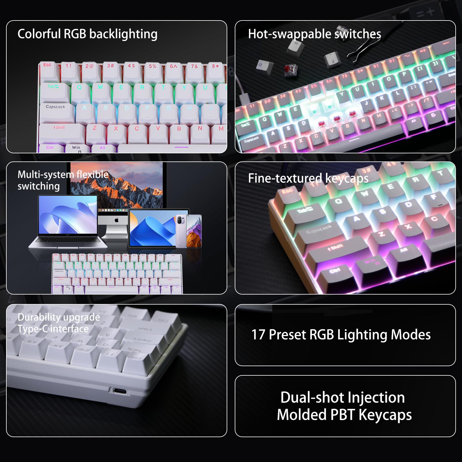 KAVLORN KL61 Hot Swappable 60% Mechanical Keyboard RGB PBT Keycaps Wired Gaming Keyboard For PC Mac