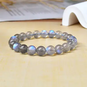 Premium Natural Blue Flash Moonstone Bracelet, Attract True Love & Calm Emotions, Healing Crystal Beaded Bracelet, Good Luck Jewelry for Women Men