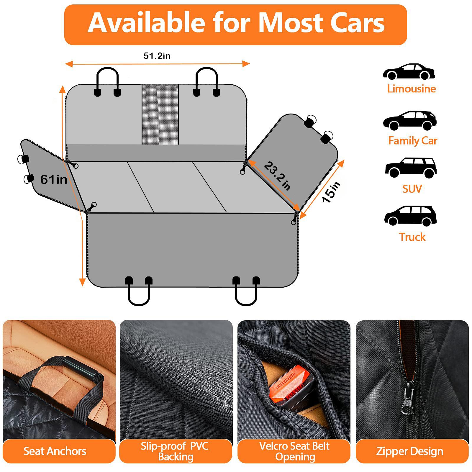 400LBS Hard Bottom Dog Car Hammock - Heavy Duty Waterproof Dog Seat Cover Back Seat Extender, Mesh Window, Universal Fit for Sedans SUVs Trucks, Supports Large Dogs