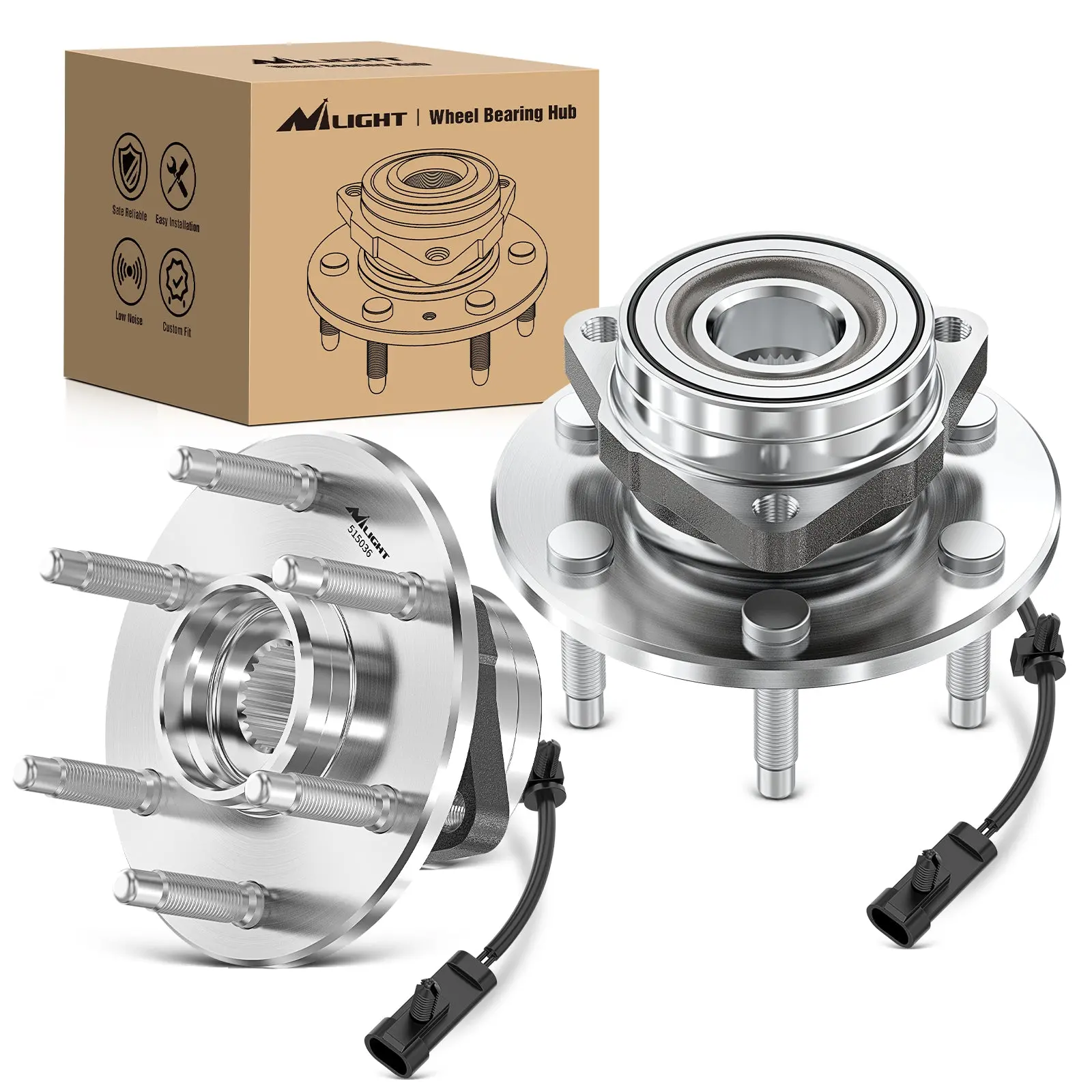 Nilight Front Wheel Bearing Hubs Assembly - Stable, Heat-Resistant Smooth Bearings Replacement with Sensors for 6-Lug GMC Chevy Silverado, Sierra, Avalanche 1999-2006, Express 1500, Yukon XL, Suburban 1500, Tahoe, Cadillac Escalade, OEM 515036