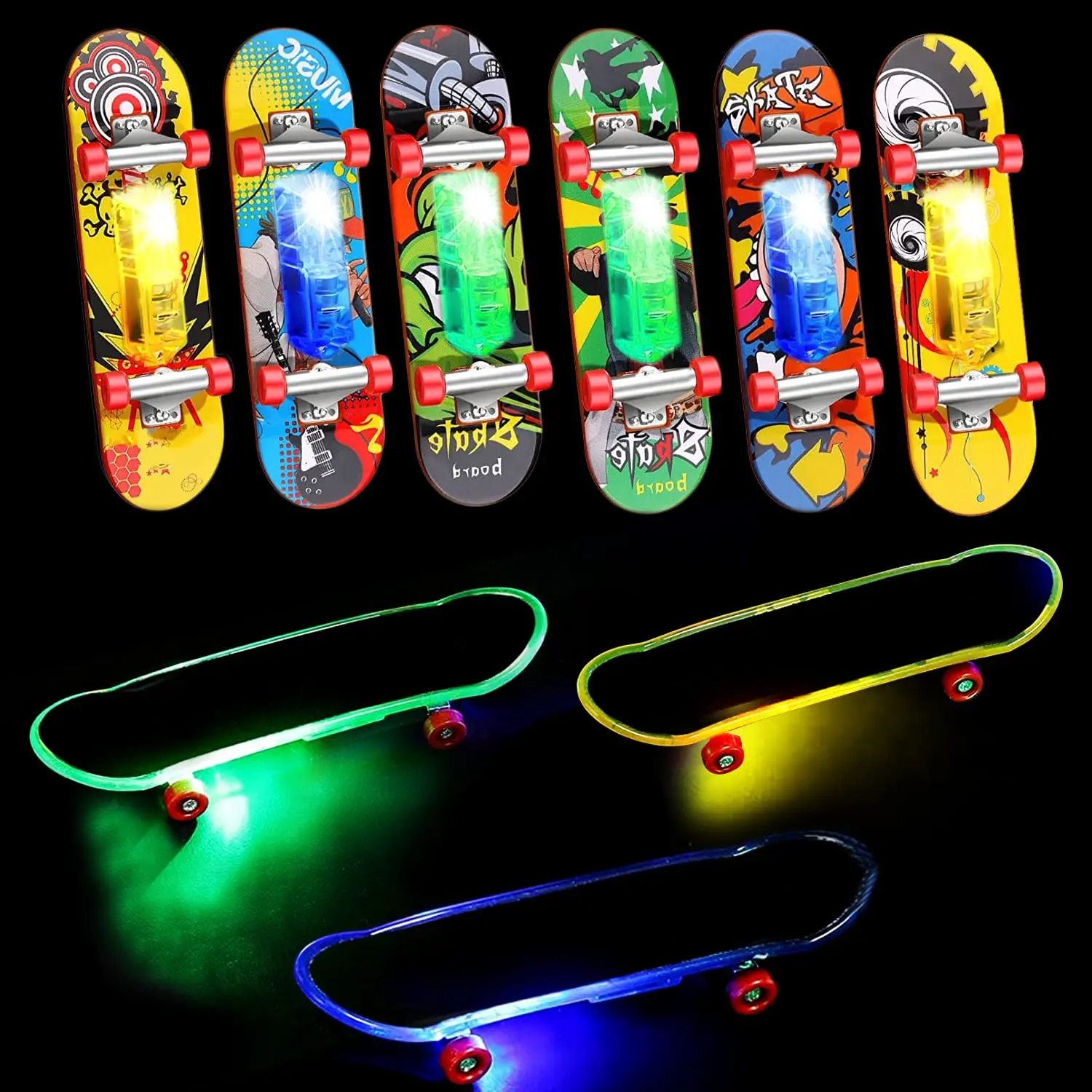 5 Counts LED Light Mini Alloy Fingerboard Deck, Professional Finger Skateboard, Basic Frosted Finger Skateboards, Unisex Toy for Kids, Setup Fingerboard