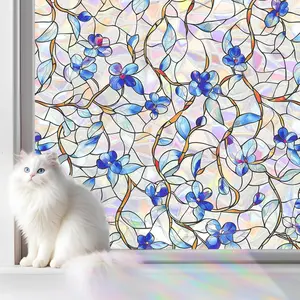 Window Privacy Film Home Room Bathroom Spring Decor Car Decorations One Way Privacy Window Clings Decals Tint Door Cover Rainbow Renter Friendly Stickers Static Cling Stained Glass Windows