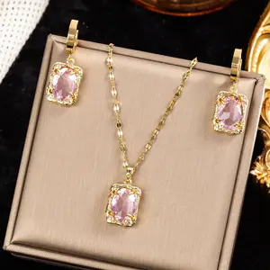 Amoura Luxe Radiant Rectangle Jewelry Set - Lumière Collection Gold Plated Zircon Necklace & Earrings Set for Daily Wear & Special Occasions