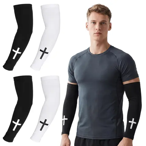 Unisex 2 Pairs 41cm Breathable Compression Sports Arm Sleeves - Polyester Criss Cross Pattern, Adjustable Fit, Football Accessories for Running/Cycling, Boating