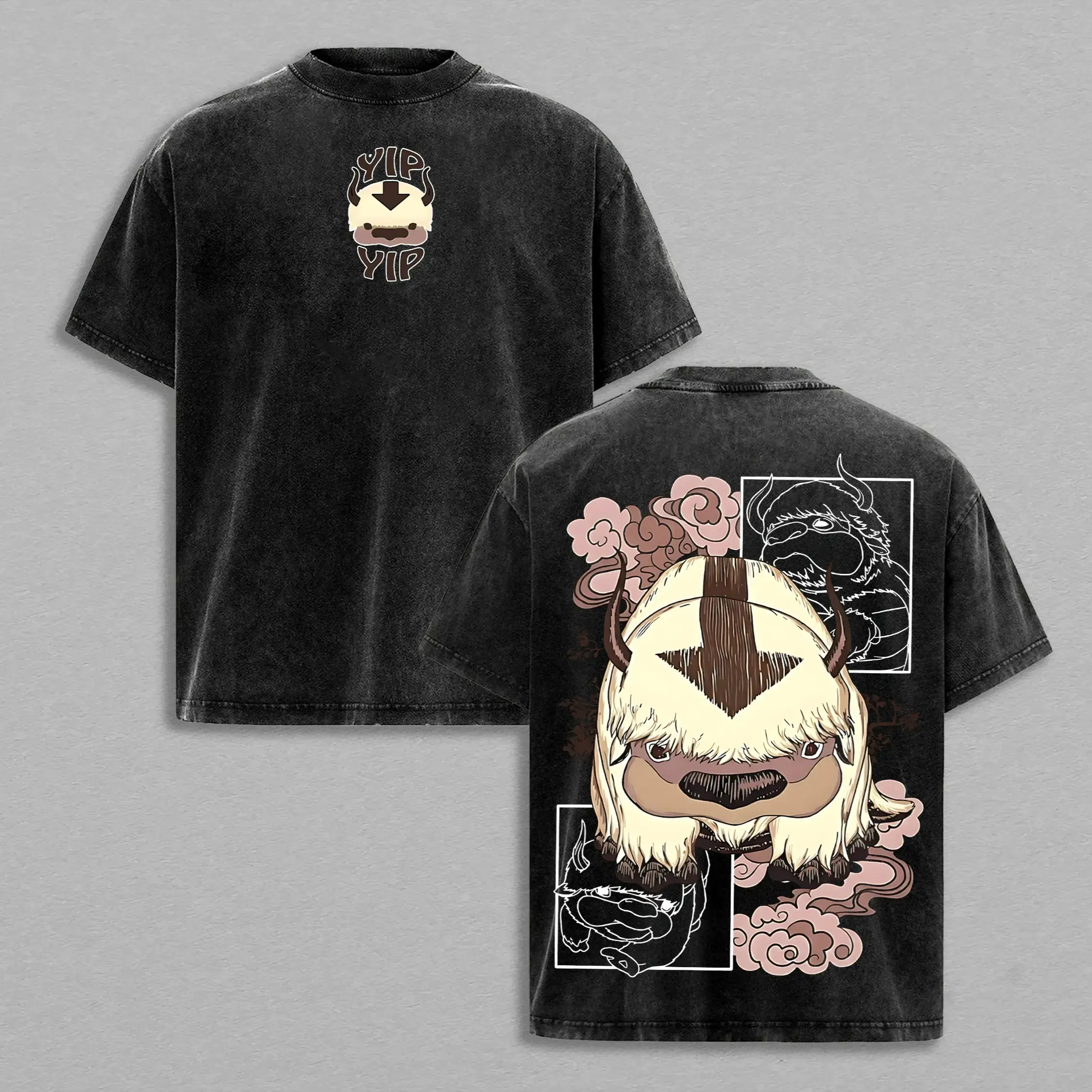 Appa Avatar The Last Airbender Vintage Washed Oversized Anime Shirt, Yip Yip Cute Graphic Tee, Cozy Aesthetic Streetwear, Heavyweight Cotton Unisex Gift