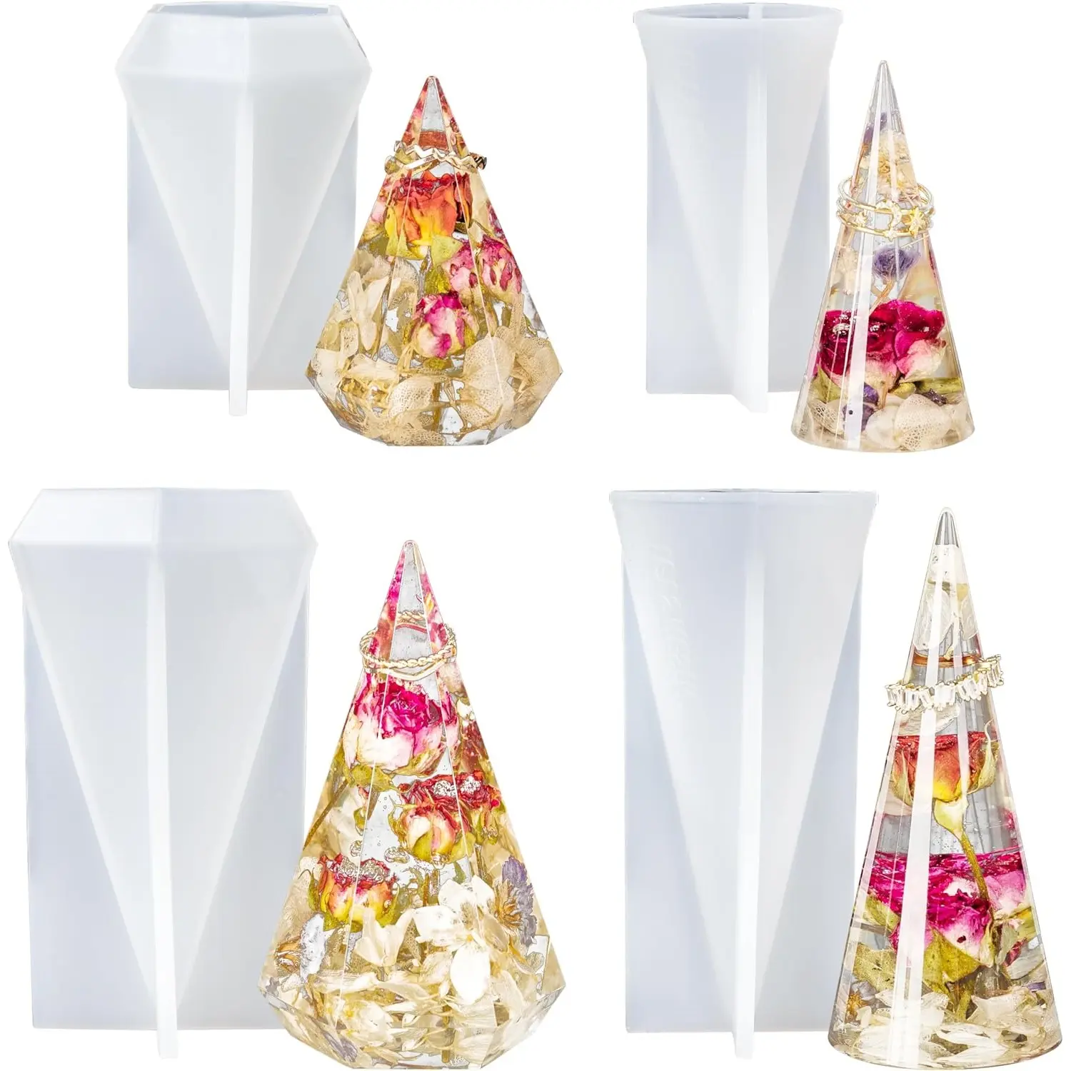 4 Pcs Cone Silicone Molds Set,Epoxy Resin Holder,Pyramid Molds for DIY Ring Stand,Jewelry Display,Wedding,Christmas Party Gifts,Hand Tools Kits