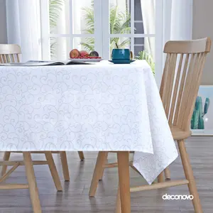 Deconovo Clouds Pattern Tablecloth Printed Oxford Square Decorative Table Cloth for Room 54x54 Inches White