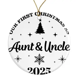 Our First Christmas as Aunt and Uncle 2025 Ornament - Snowflake Christmas Tree Decor - Holiday Family Gift Ceramic Ornament -  - 3 Inch Christmas Tree Round Ornament - Xmas Holiday Decor - String Included - ORNW0311