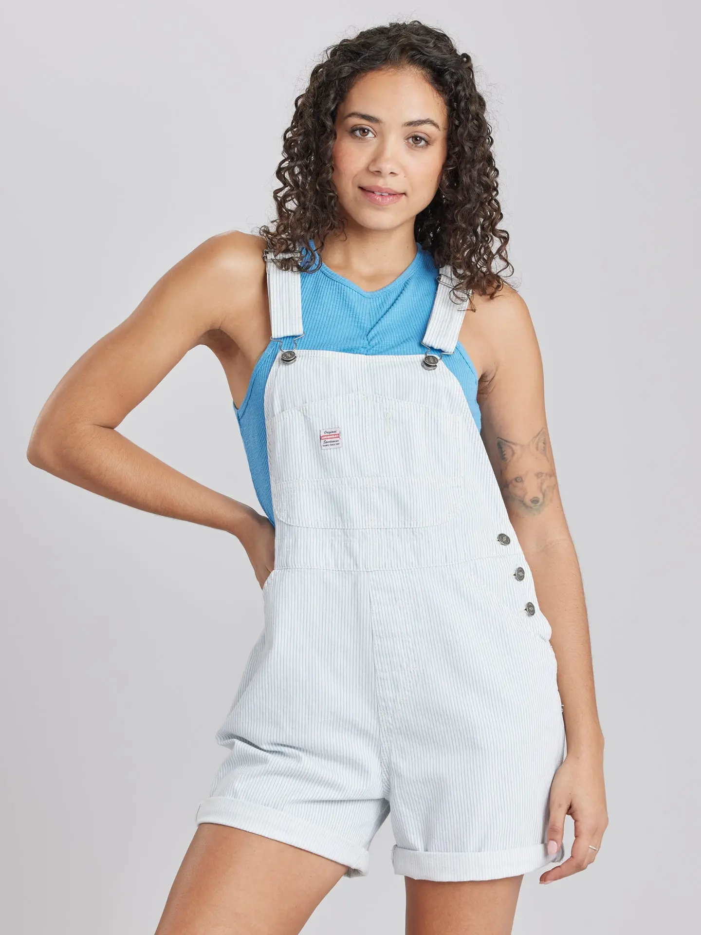 Women’s Striped Denim Shortalls – Relaxed Fit Stretch Short Overalls for Summer