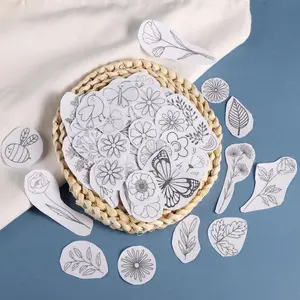 79pcs Self Adhesive Washable Water Soluble Hand Sewing Stabilizers with Pre-Printed Grass Butterfly Rainbow Bird Leaves Graphics for Beginner Embroidery