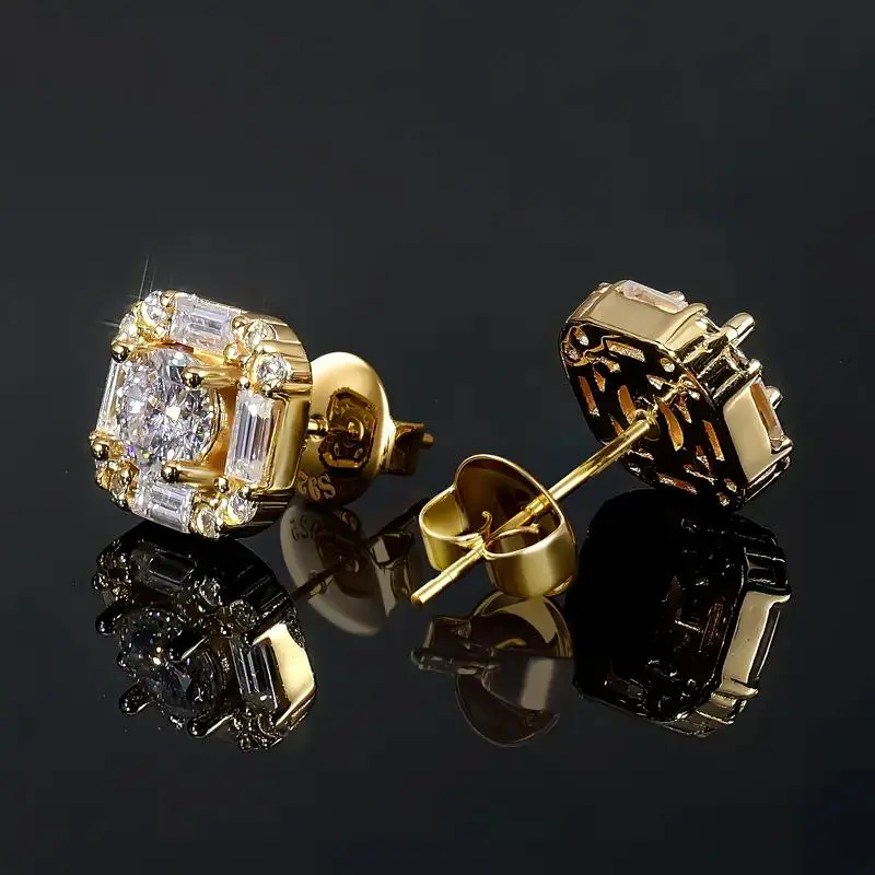 Gold Silver Square Cubic Zirconia Stud Earrings for Women and Men, Birthday Prom Wedding Accessories Fashion Jewelry Gift