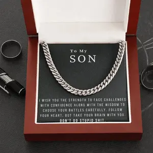 Son Necklace From Parents To Kids. Mom And Son, Cuban Chain Necklace For Boys, Meaningful Birthday Card Message For Your Grown