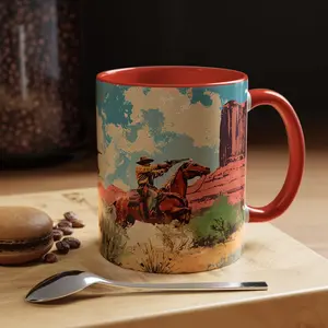 Retro Southwestern Cowboy Mug, Western Old Ceramic Mug, Rancher Southwest Tea Cup, Rodeo Rustic Drinkware, Country Kitchen Decor, Vintage Old Western 11 15oz Mug, Cowboy Theme Drinkware - wes10040