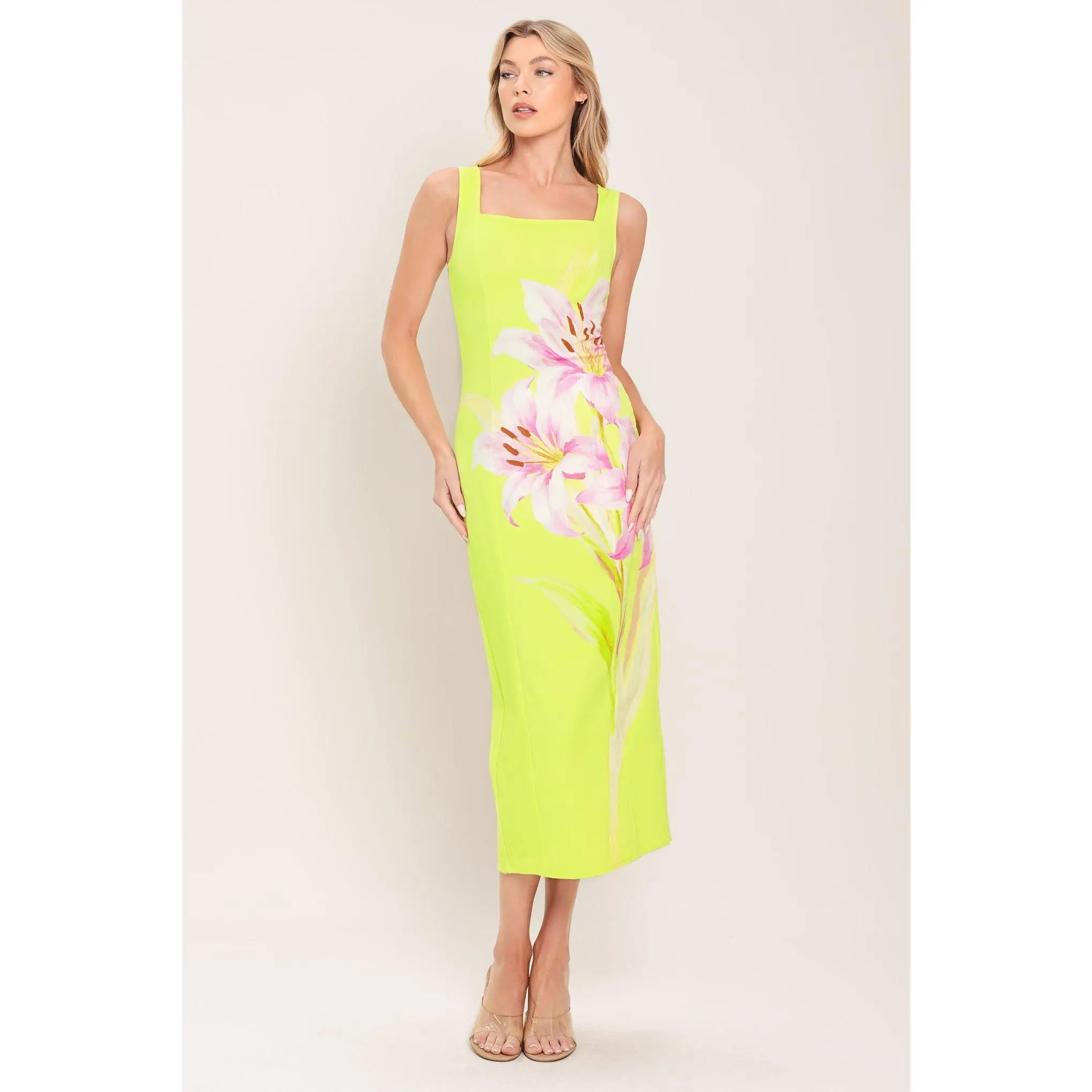 LUSH LIME WOVEN MIDI DRESS