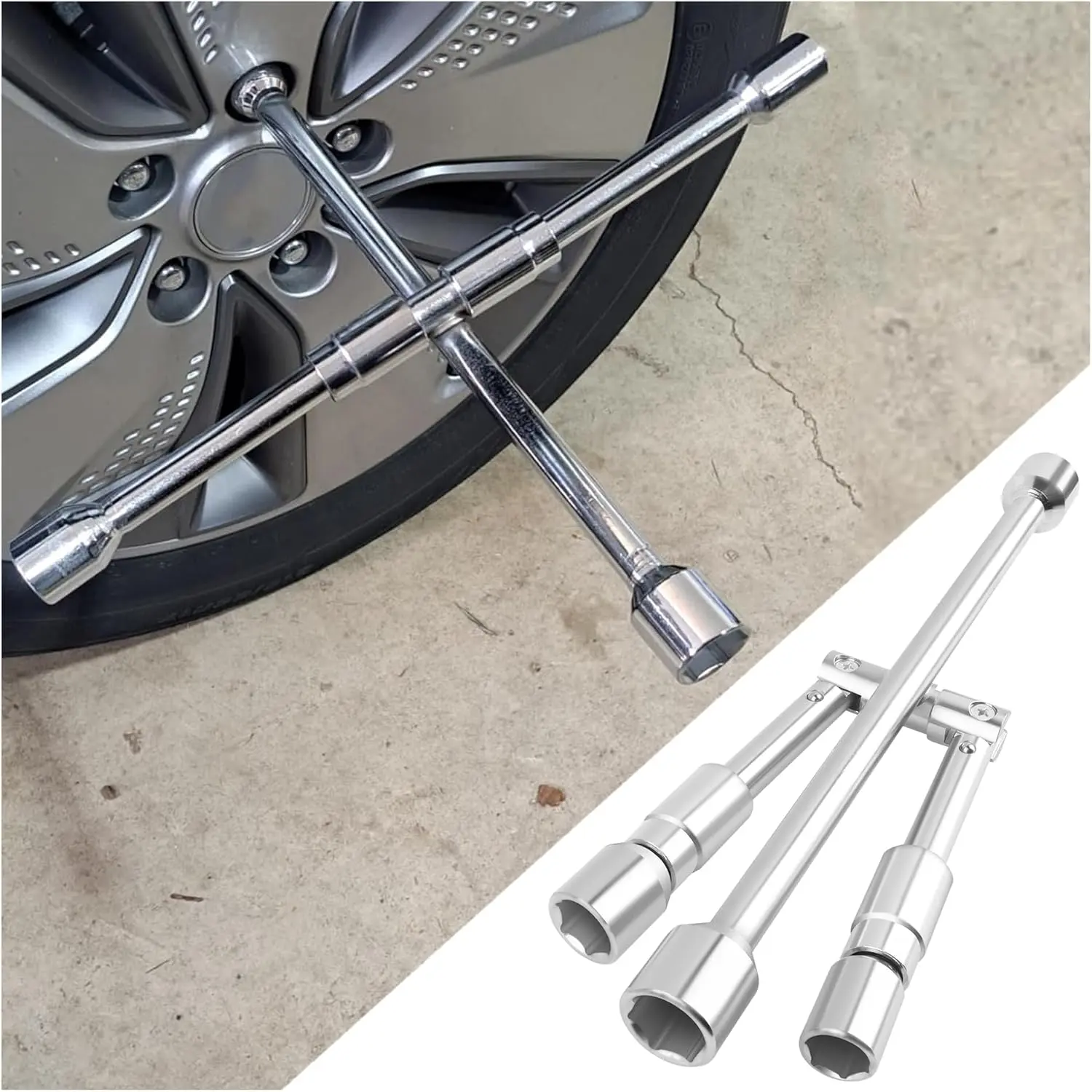 14-Inch Foldable 4 Way Lug Wrench(17,19,21,23mm),Cross Lug Nut Removal Tool/Tire Changing Kit for Car Wheel Lug Nuts,Universal Labor-Saving Tire Iron Lug Wrench 4 Way for Cars SUVs