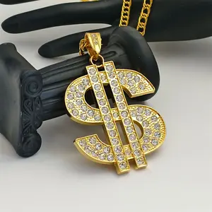 Hip Hop USD Full Diamond Pendant Domineering Ring Necklace Pendant chain charm necklace gmoney  chain bling  neck punk style cuban chain necklace