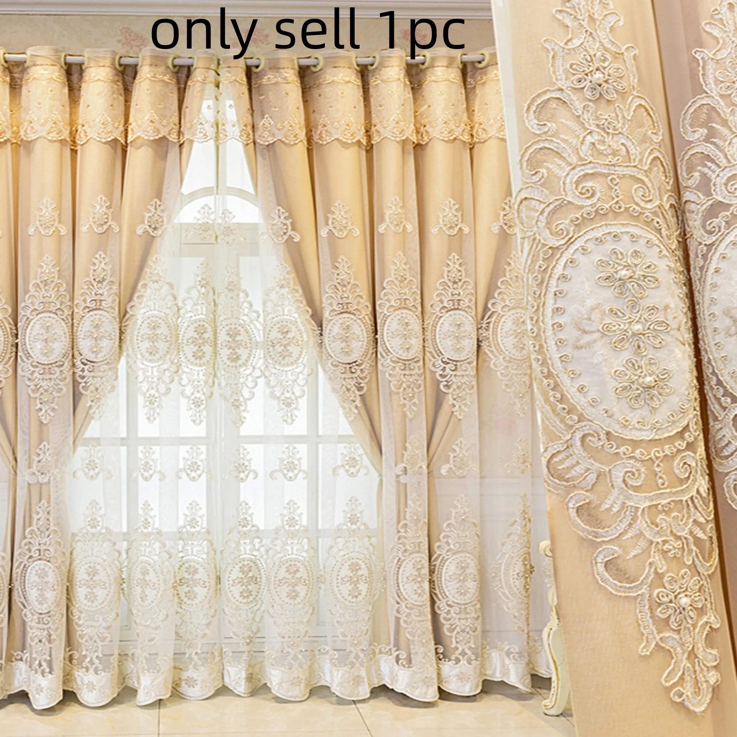 Embroidered Curtain, 1 Count Luxury 3D Embroidered Curtain, Window Curtain for Home Living Room Bedroom Office Decor Heavy Curtain, Home Decoration Curtain