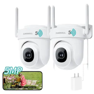 ZUMIMALL 5MP 5G Security Camera Outdoor Wired, 2Pack Outdoor Security Camera with 360° PTZ, Outside Cameras for Home Security with 24/7 Recording, Work with Alexa, 2.4&5G WiFi, AutoTracking, IP66