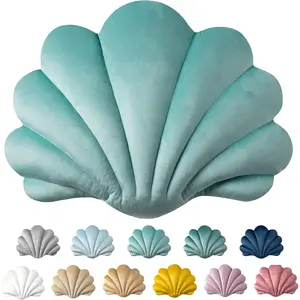 Ashler 3D Throw Pillows Shell Shaped Accent Throw Pillow, Soft Velvet Insert Included Cushion for Couch Bed Living Room, Pack of 1, Turquoise, 18 X 13 inches