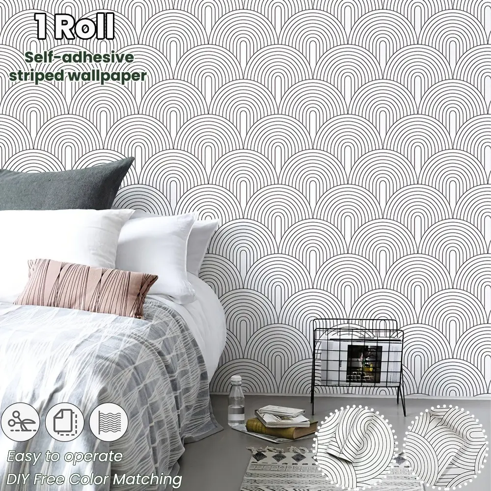 Modern Creative Arc Pattern Self-Adhesive Wallpaper Roll, Nordic Style Thick Vinyl Material, Peel and Stick for Bedroom Background Wall Decor