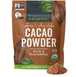 Viva Naturals Organic Cacao Powder, 1lb - Unsweetened Cacao Powder With Rich Dark Chocolate Flavor, Perfect Sugar Beverage