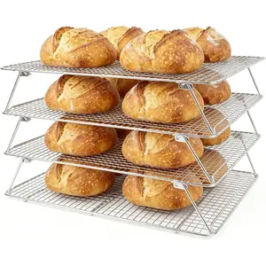 Sourdough Bread Cooling Rack, Oven Rack for Baking and Cooking Collapsible 12"x 16.5" for Half Sheet, Wire Rack Stackable Stainless Steel Rack for Cookie, Cake, Bacon and Jerky