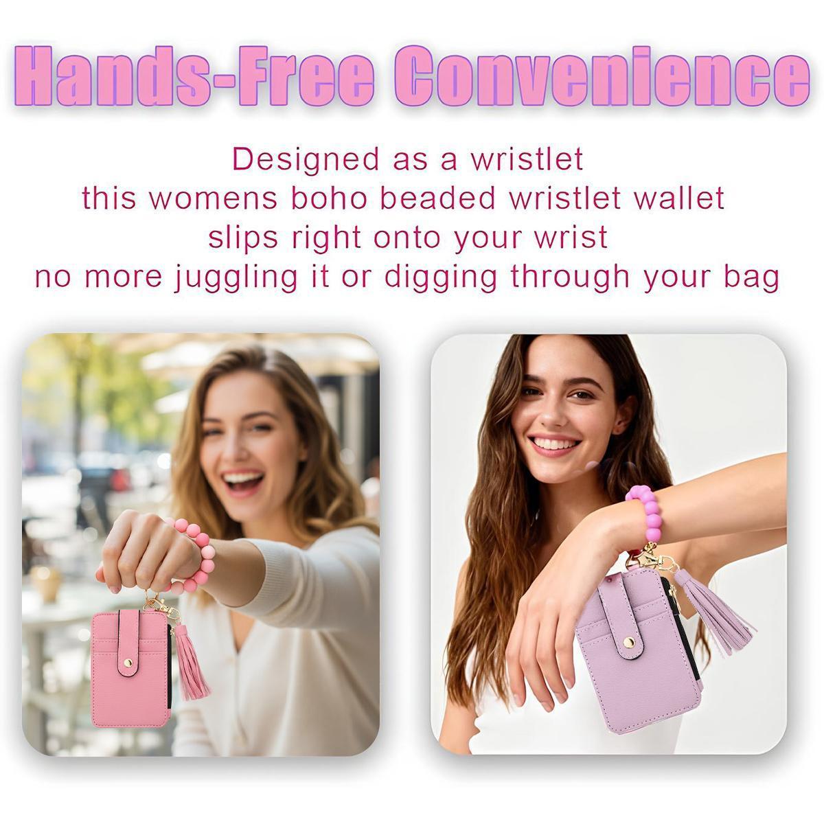 JUSIEX Boho Style Beaded Tassel Keychain Wallet, Women's Fashionable Wristlet Bracelet Wrist Purse Keychain Credit Card Holder, Trendy All-match Keychain for Birthday Gift | Graduation Gift | Mother's Day Gift