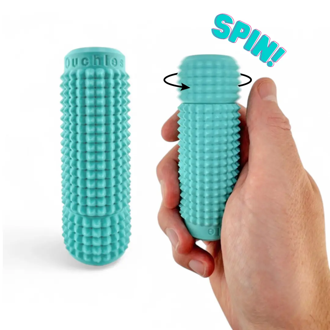 Little Ouchies Grippie Spin Sensory Fidget Key Chain - Stress Relief Toy for 12 Years Above with Gentle Tactile Texture, Soothing Spin Feature, Vibrant Colors