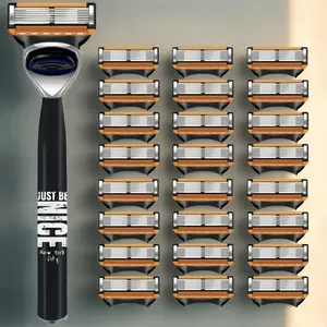 Men's Classic Stainless Steel Manual Shaver, 6 Layer Replaceable Blades, Daily Safe Comfort Razor, Face Hair Removal Tool