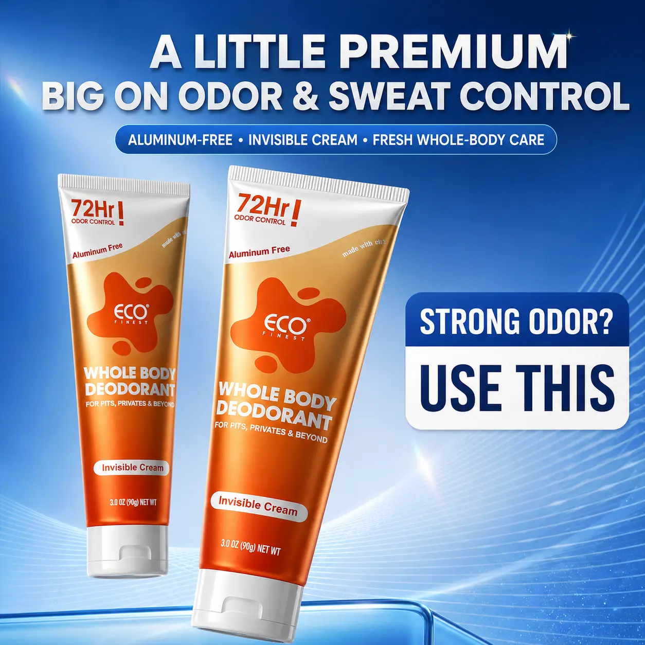 ECO Finest Aluminum-Free Non-Toxic All Body Deodorant Cream - 3.0 oz Gentle Sensitive Skin Formula, 72Hr Soothing Sweat Odor Control, Lightweight Sweet Orange Scented Body Care
