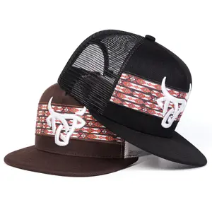 Unisex Bull Head Embroidered Hip Hop Hat Mesh Hat Adjustable Baseball Cap Breathable Sun Protection Outdoor Hat