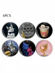 Cute Cat Brooch Pin Badge, Unique Fashion Accessory, Round Plastic DIY Button, Unisex Decorative Pins for Jeans, T-Shirts, Backpacks, Hats
