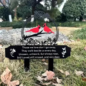 Elegant memorial plaque pillar. Cardinal bird garden pillar. Cemetery decoration. Insert sign to honor family. Remember family, warriors, and show gratitude.