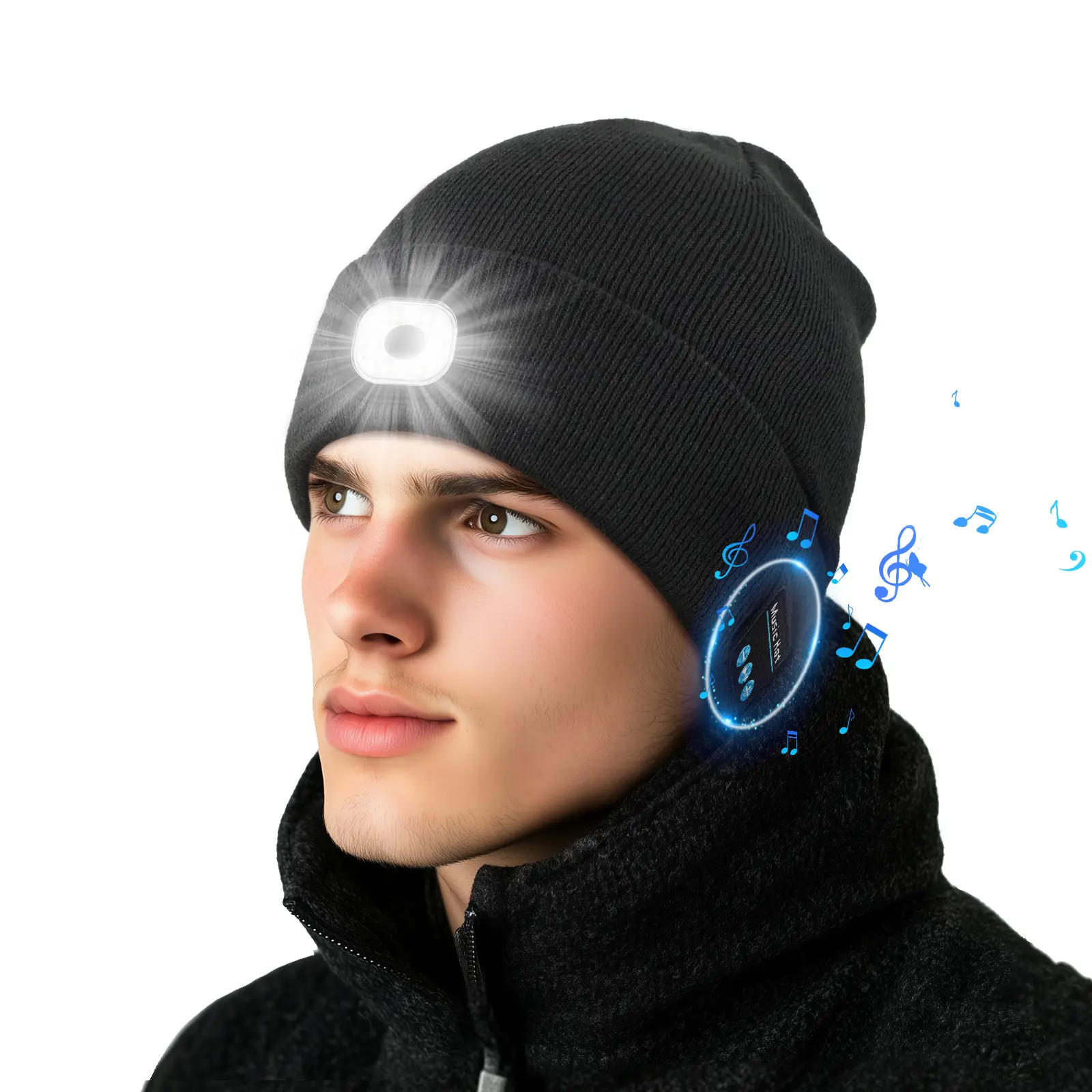Unisex Bluetooth Music Knit Hat - Rechargeable Bluetooth Technology, Warm Brimless, Lightweight for Winter Running Athletic Sports & Outdoor Use
