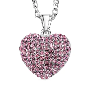 Crystal Domed Heart Pendant Necklace 24 Inches