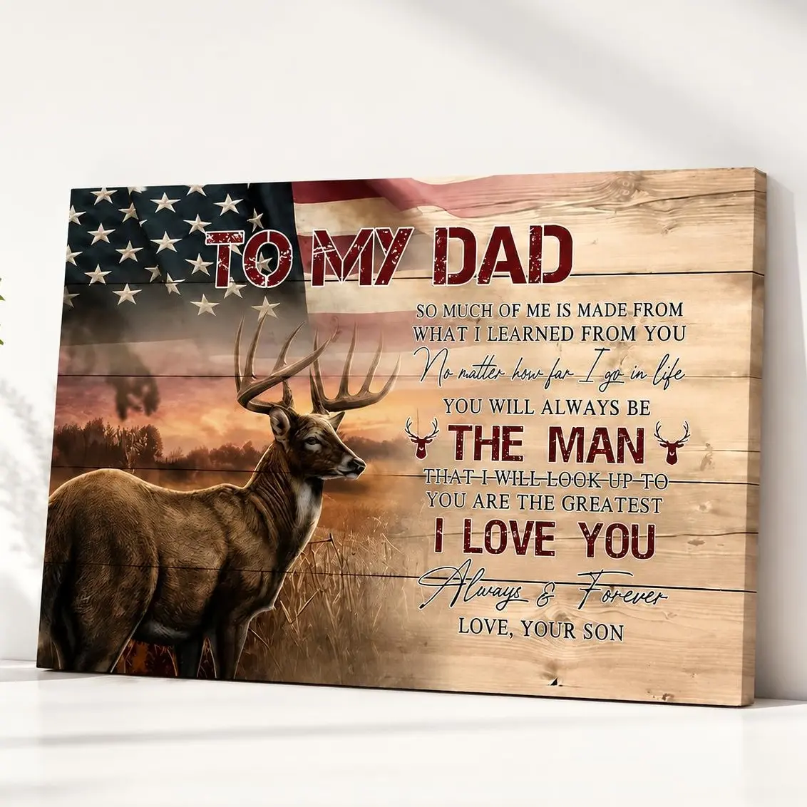 Canvas Wall Art To My Dad Deer Usa Flag Father Day Gifts For Hunting Dad Canvas Painting Print Wall Art Modern Home Art Decoration Stretched And Framed Ready To Hang
